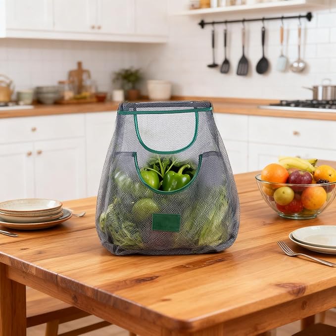 Portable Hollowed Out Mesh Tote Storage Bags, Kitchen Storage Bag, Reusable Hanging Storage Mesh Bags, for Kitchen
