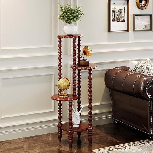 Wooden Plant Stand Indoor - 4 Tier 43.3" H Tall Classic Antique Vintage Heavy Duty Solid Wood Plant Stand Shelf for House Corner, Living Room, Bedroom, Entryway, Hallway, Garden, Balcony (Retro Brown)