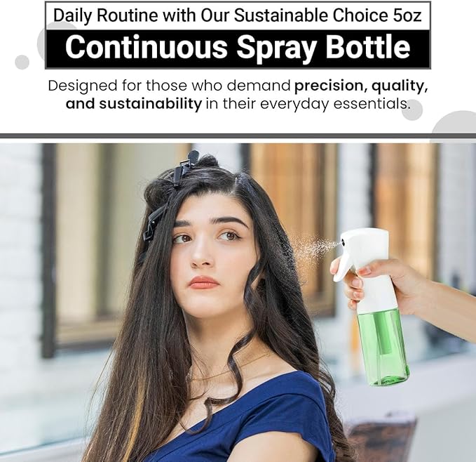 Continuous Mist Spray Bottle – Ultra Fine Mist for Hair Styling, Salon Use, and Versatile Applications – Ideal for Plants, Cleaning, and Travel – 5 oz Green Octagon Shape Empty Bottle