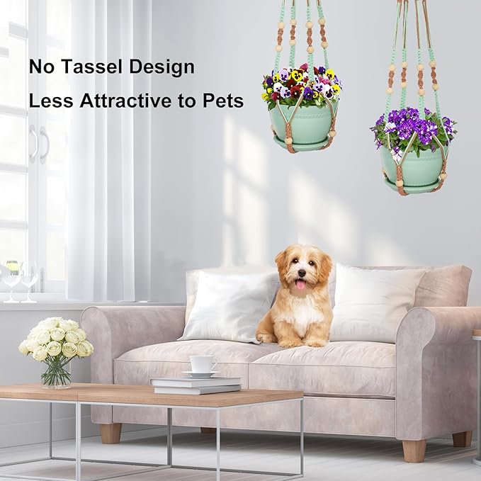 Macrame Plant Hanger with Pot, 3 Set Hanging Planters for Indoor Plants, Handmade Cotton Rope Boho Home Decor, Idea Gift for Anyone, Includes Plant Holders, Pots, Plates and Hooks (Mixed Color-1)