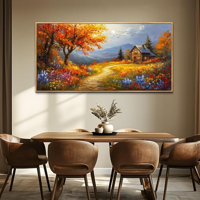 FUHAIHUA Wood Framed Canvas Wall Art For Living Room Large Wall Decor For Office Bedroom Decoration Reddish Orange Tree Picture Farmhouse Painting Artwork Room Wall Mural Aesthetic Home Decor 30x60