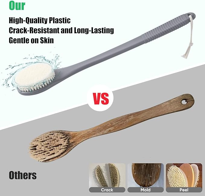 17-Inch Back Scrubber for Shower, Anti-Slip Exfoliating Body Brush for Bath, Gentle Back Brush for Shower for Men, and Women, Cleaning Skin for Smooth, Glowing Skin (Grey)