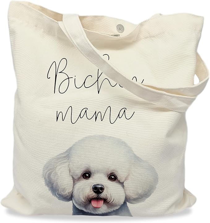 Dog Mama Tote Bag – Cute Dog Lover Canvas Bag, Reusable Shopping Shoulder Bag for Women, Pet Mom Gift,