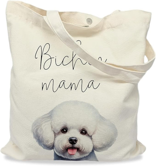 Dog Mama Tote Bag – Cute Dog Lover Canvas Bag, Reusable Shopping Shoulder Bag for Women, Pet Mom Gift,