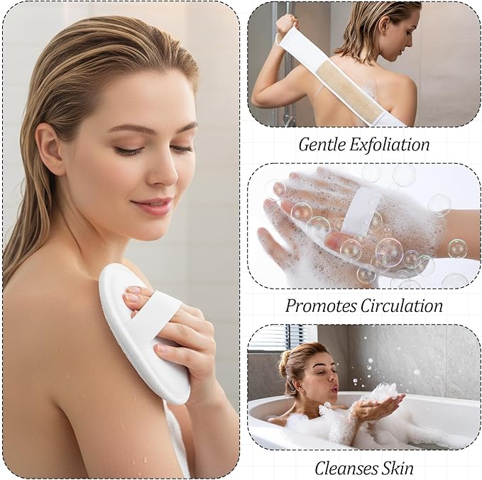 Natural Loofah Back Scrubber for Shower Back Exfoliator Luffa Exfoliating Bath Strap loofah Backs Scrubbers Baths Sponge Bath Shower Scrubber for Men and Women Deeply Clean Invigorate Your Skin