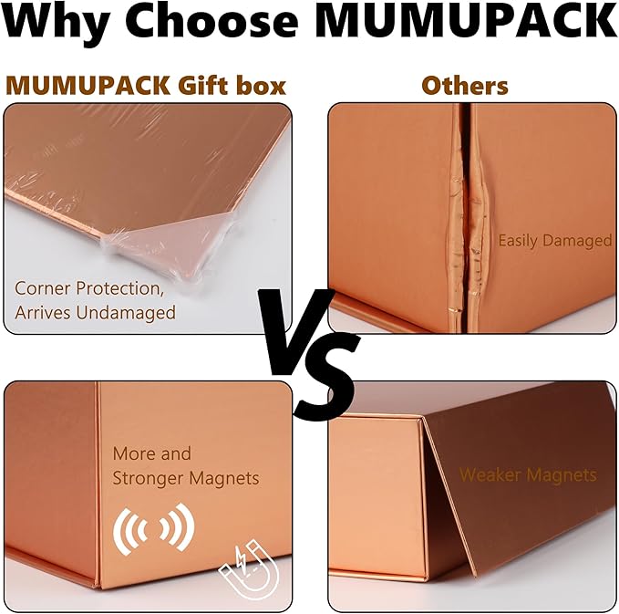 Rose Gold Gift Box,19x16x6 Large Gift Boxes With Lids For Presents Includes Ribbon And Diy Printable Sticker Paper,Bridesmaid Proposal Box,Magnetic Gift Box For Birthday,Wedding,Graduation