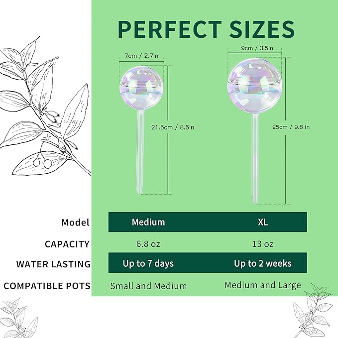 Large Extra-Thick Clear Glass Plant Watering Globes, Rainbow Gradient Self Watering Devices for Indoor & Outdoor Plants, Automatic Waterer Spikes, Perfect for Daily or Vacation Use, 4-Pack