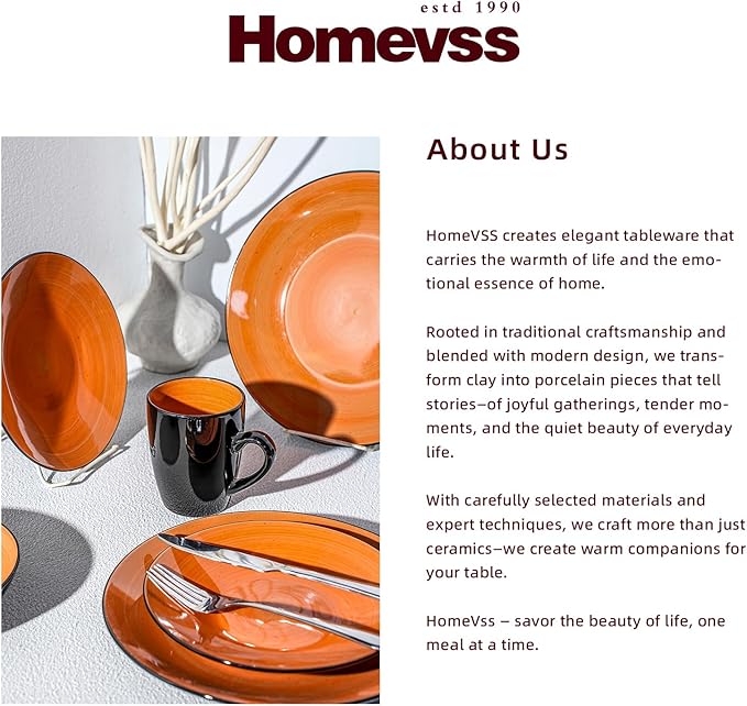 Sonoma 16 Piece Stoneware Dinner Set, Outside Black + Inside Handpainted Color Orange with speckle