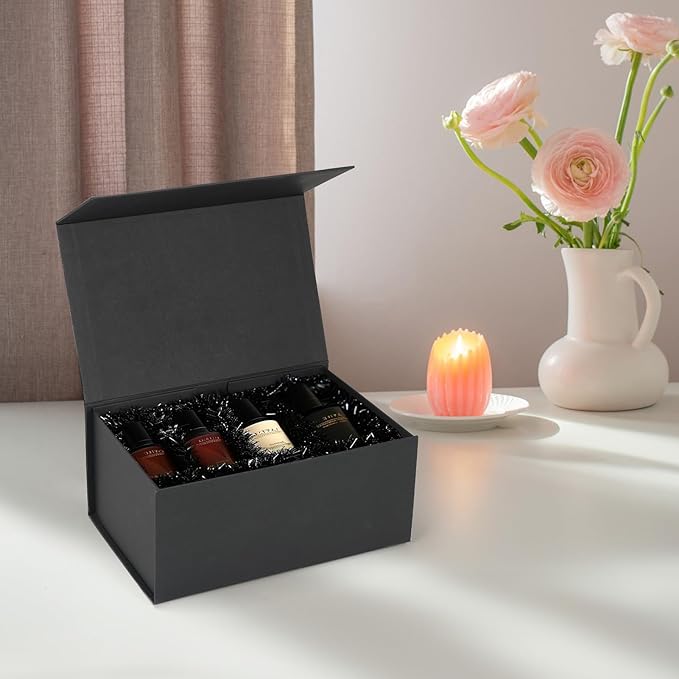 Ditwis 9x6x4 Inches Gift Box with Magnetic Closure Lid, Black Magnetic Box for Wedding, Groomsmen Bridesmaid Proposal, Birthdays, Mother's Day, 1 Pack