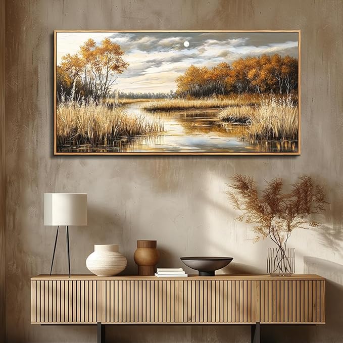 QIYILEXWART Large Wall Decor For Living Room Canvas Wall Art For Office Modern Wall Decorations For Bedroom Trees and Rivers Landscape Painting Farmhouse Pictures Artwork Room Home Decor 24x48 In
