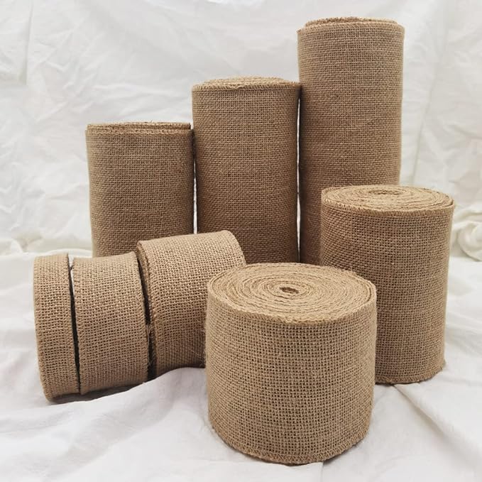 INSPIRELLE 8" Natural Burlap Fabric Roll 10 Yards Jute Ribbon for Gift Wrapping Craft Projects Wedding Decoration Home Decoration 20CM