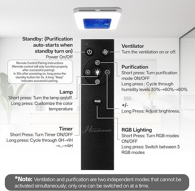 Bathroom Exhaust Fan with Humidity Sensor, Bathroom Fan with Light Odor & Humidity Sensor, 230 CFM 1.0 Sone Venlitation Fan with 3CCT LED Light 7 LED Color, Remote Control Easy Install