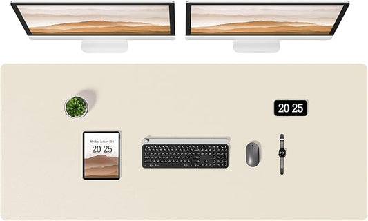 Aothia Leather Desk Pad Protector, Office Desk Mat, Large Mouse Pad, Laptop Desk Pad, Non-Slip PU Leather Desk Blotter, Waterproof Desk Writing Pad for Office and Home (Beige, 55" x 24")