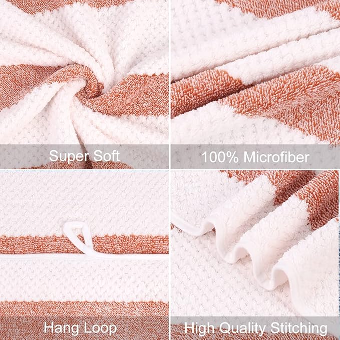 JML Microfiber Bath Towels, Bath Towel 2 Pack(30" x 60"), Oversized, Soft, Super Absorbent and Fast Drying, Multipurpose Use for Sports, Fitness, Yoga, Waffle Stripe Orange