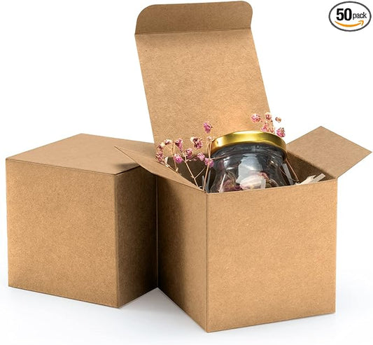 ValBox 3x3x3 Brown Gift Boxes 50pcs - Recycled Paper Cube Boxes with Lids for Gifts, Crafting & Party Favors