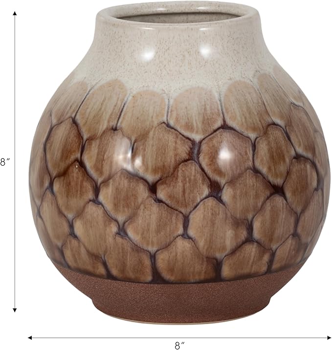 Ceramic Vase for Living Room Decor – Perfect for Modern Room and Home Decor – Stylish Flower Vase for Bedroom, House, Office, and Table Accent – Elegant Bookshelf Accessory – 8", Brown