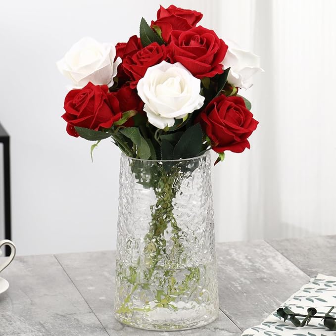 Clear Glass Vase, Flower Vases for Bouquet, Modern Glass Vase for Flowers, Large Vases for Living Room, Bedroom, Kitchen, Office, Wedding, Dining Table, 8 Inches