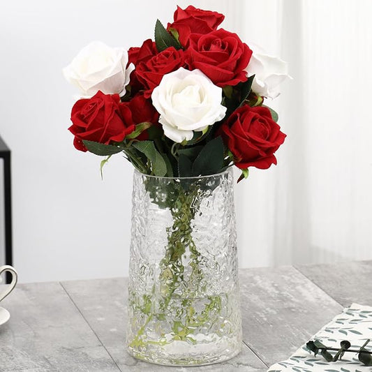 Clear Glass Vase, Flower Vases for Bouquet, Modern Glass Vase for Flowers, Large Vases for Living Room, Bedroom, Kitchen, Office, Wedding, Dining Table, 8 Inches