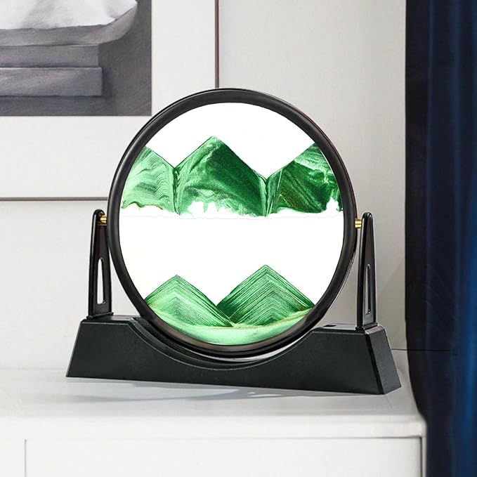 ZSDSZDZY Moving Sand Art Picture Liquid Motion, 3D Quicksand Décor, Deep Sea Sandscapes with Display Flowing Sand Frame for Relaxing, Desktop Office Home Decoration (Green)