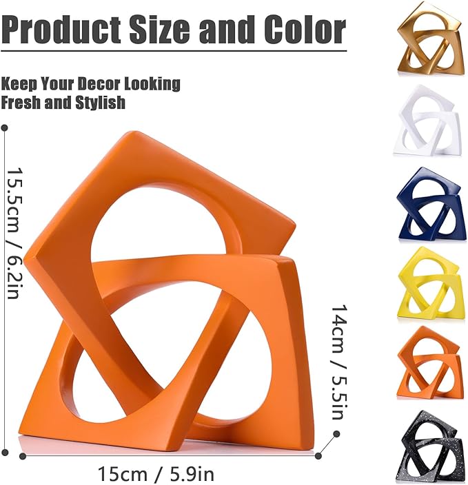 XMGZQ Orange Knot Statue for Coffee Table Centerpiece Decor,Modern Abstract Art Geometric Sculpture and Figurines, Home Decor Accent,Cube Knick Knacks for Shelves,Bookshelf,Entryway,Floating
