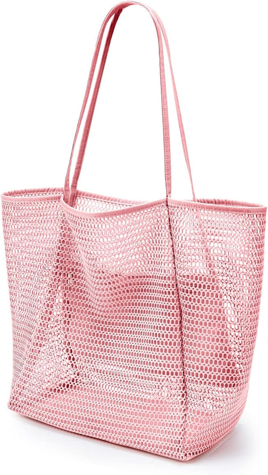 KALIDI BeachNylon Mesh Tote Bag, Casual Tote Bag Hobo Women Foldable MAX 23L Shoulder Bag For Beach Picnic Vacation