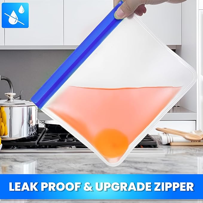 Reusable Silicone Food Storage Bags – 14-Pack Ziplock Set (4 Small, 6 Medium, 4 Large), BPA-Free Leakproof Freezer Bags, Extra Thick & Durable, Dishwasher Safe for Meal Prep, Snacks, Travel