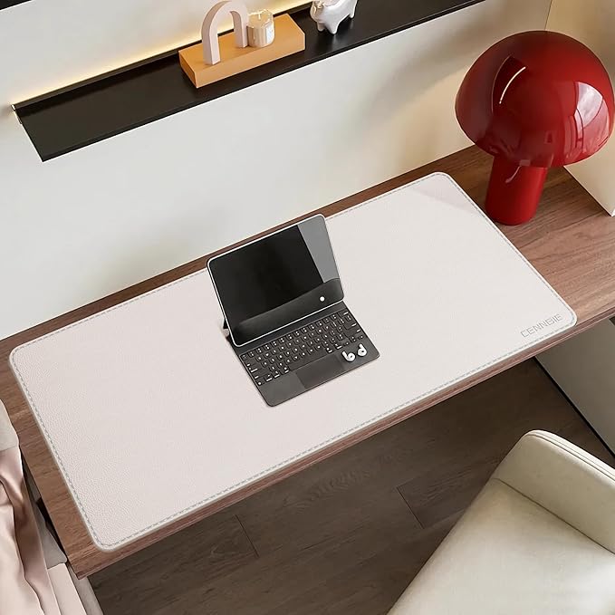 CENNBIE 35.5" x 16" Leather Desk Mat, Non-Slip Waterproof Extra Wide Desk Pad Protector,Computer Mouse Pad for Office Home (Cream)