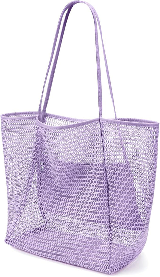KALIDI BeachNylon Mesh Tote Bag, Casual Tote Bag Hobo Women Foldable MAX 23L Shoulder Bag For Beach Picnic Vacation