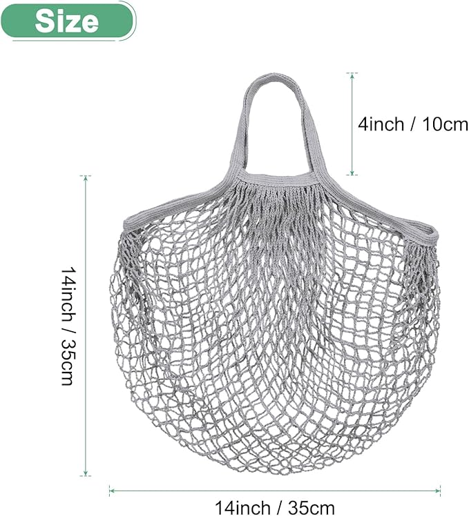 1-Pack Cotton Mesh Bag, Reusable Washable Mesh Net String Grocery Bags, Reusable Produce Bags with Handle, Net Tote Bag for Fruits/Vegetables Shopping [Gray, Short Handle]
