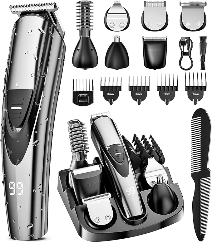 SHPAVVER Electric Beard Trimmer for Men: 12-in-1 Professional Barber Hair Clippers - Cordless Grooming Kit - Turbo Speed & Precision Blades