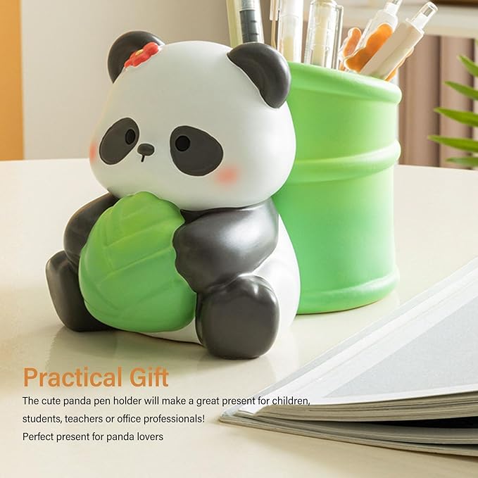 Panda Pen Holder, Cute Bamboo Design Resin Desk Organizer with Multifunctional Storage, for Office School Home Decor