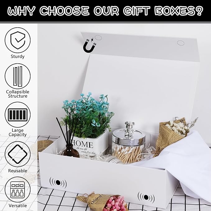 RayofSun White Gift Boxes with Magnetic Lids for Presents, Bridesmaid Proposal Box 13.7x9x4.3 inch, Large Rectangle Collapsible Decorative Box for Wedding, Christmas, Birthday(3PCS)