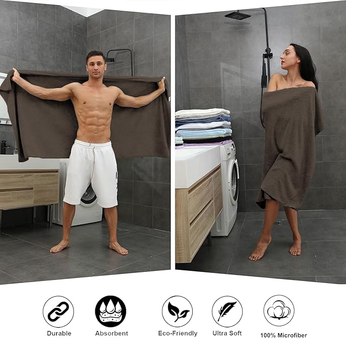 Extra Large Bath Towel Sheet Set 35x70 Inches - Oversized Bath Towels Set,Large Microfiber - Quick Dry,Lightweight,Super Soft,Highly Absorbent Towel Set for Bathroom,Pack of 4(Seal Brown)