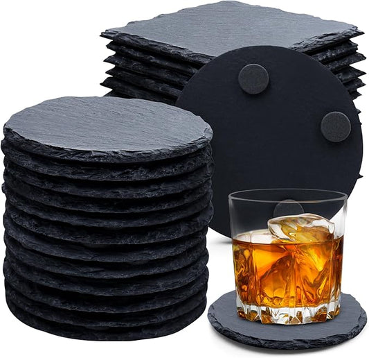 24 PCS Slate Drink Coasters, Cymuber 4 Inch Black Coasters Stone Cup Coaster Bulk Set, Laser Engraving Blanks Handmade Coaster for Halloween, Christmas, Home Decor Drink Bar Kitchen Gifts