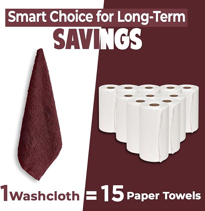 DAN RIVER 100% Cotton Wash Cloths 24 Pack [12x12] Soft & Absorbent wash Cloths for Your face, Gym, Hotels & Spa Perfect for Everyday Use Fingertip Towels, Pomegranate