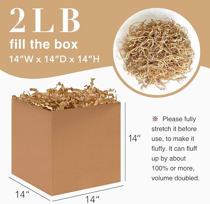 2LB Crinkle Cut Paper Shred Filler for Bag Gift Box Basket Confetti Paper Shreded Stuffing Decoration for Christmas Day Holiday Party(Kraft)