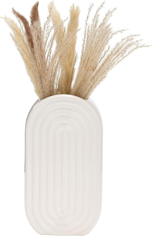 Sagebrook Home Boho Ceramic Vase - Embossed Arch Stoneware Flower Holder, Minimalist Modern Decor for Home, Office & Bedroom - 11" White