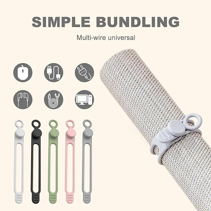 Data Cable Organizer, 2025 Upgrade Silicone Headphone Organizer, Silicone Cable Ties Reusable Cable Management Organizer Multipurpose Elastic Cord Organizer for Bundling and Fastening Cable (20Pcs)