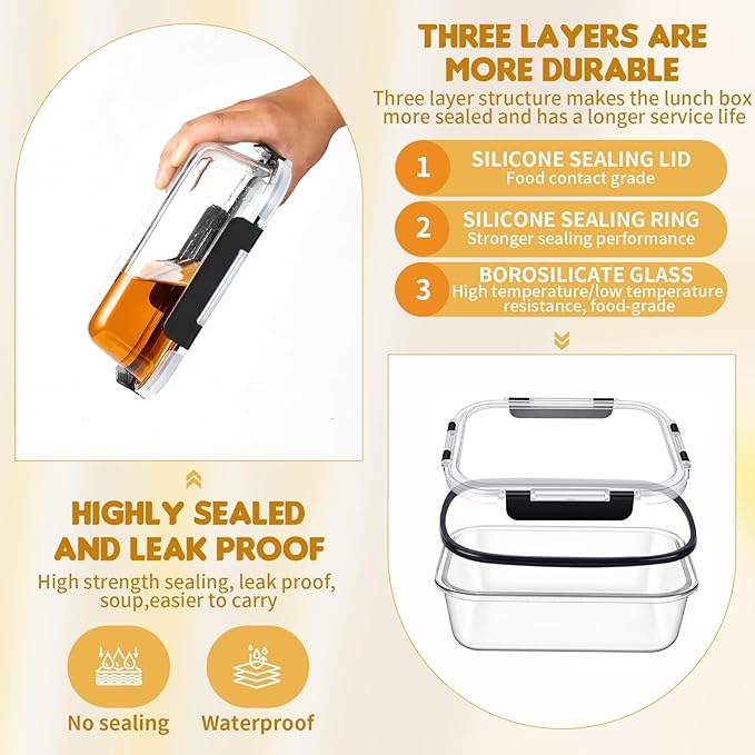 6 Pack 36 OZ Glass Food Storage Containers with Lids, Glass Meal Prep Containers set, Airtight Lunch Containers with Lids, Microwave, Oven, Freezer and Dishwasher Safe