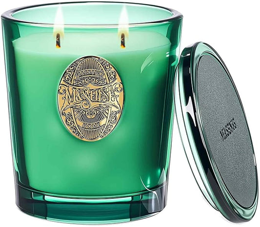 M&SENSE Large Two-Wick Soy Candle | Eucalyptus Cedarwood& Emerald Green | 19.8 oz, 120H Burn Time | Luxury Scented Candle for Relaxation, Gifting, Home Décor | Ideal for Bedroom, Office