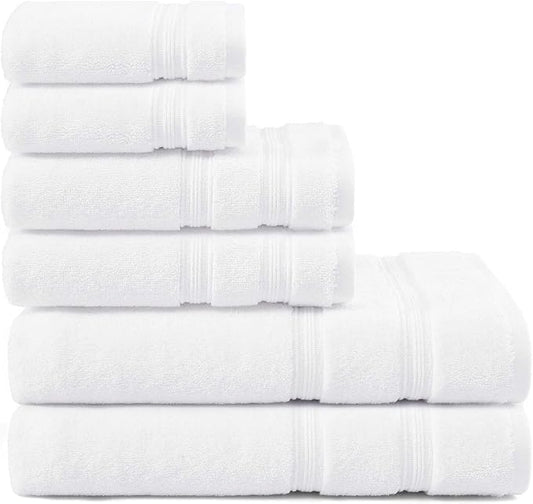Tommy Hilfiger - Bath Towels, Ultra-Soft & Quick Drying with Zero Twist, 600 GSM Bathroom Towels with Iconic Flag Accent (Harborside Solid White, 6 Piece)