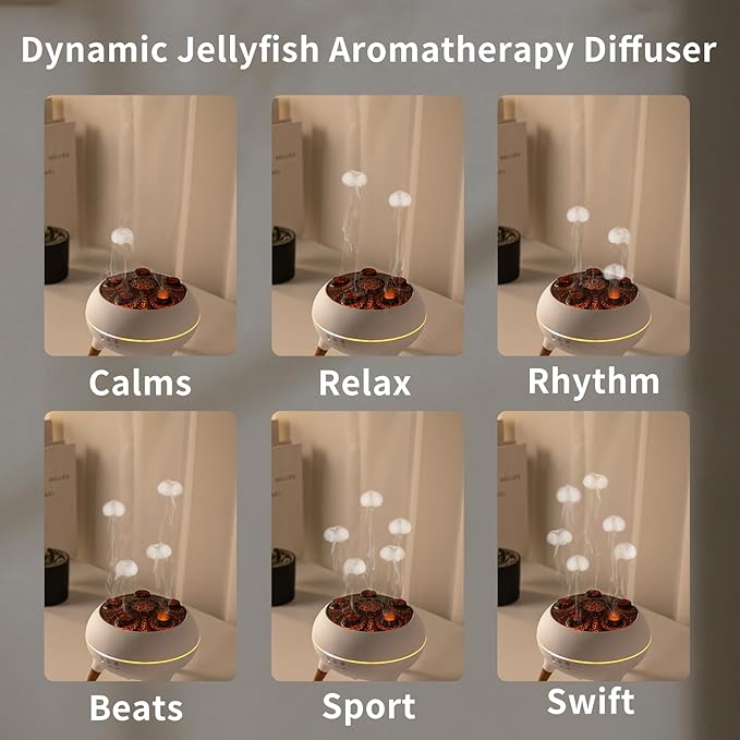 Mushroom Cloud Humidifier, Aromatherapy Essential Oil Diffuser with Sound-Activated Mode, 7-Smoke Modes Jelly Fog & Color LED, Large Water Tank with Auto-Shutoff, for Home Bedroom Office Yoga Studio