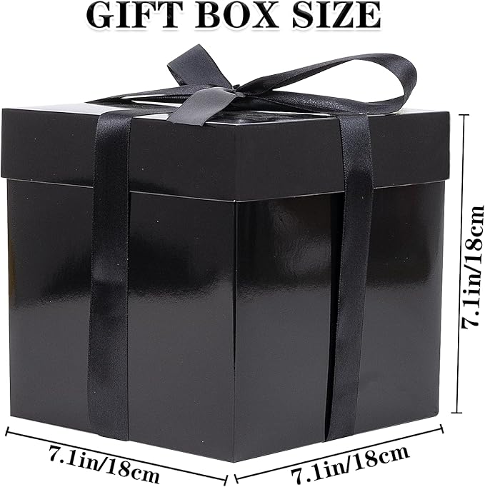 Jaywayang 5 Pack Black Gift Boxes with Lids, Ribbons and Tissue Papers Square Gift Boxes - 7.1 Inch - Birthday, Wedding, Presents Wrapping, Father's Day, Valentine's Day Decoration Party Favor Boxes.