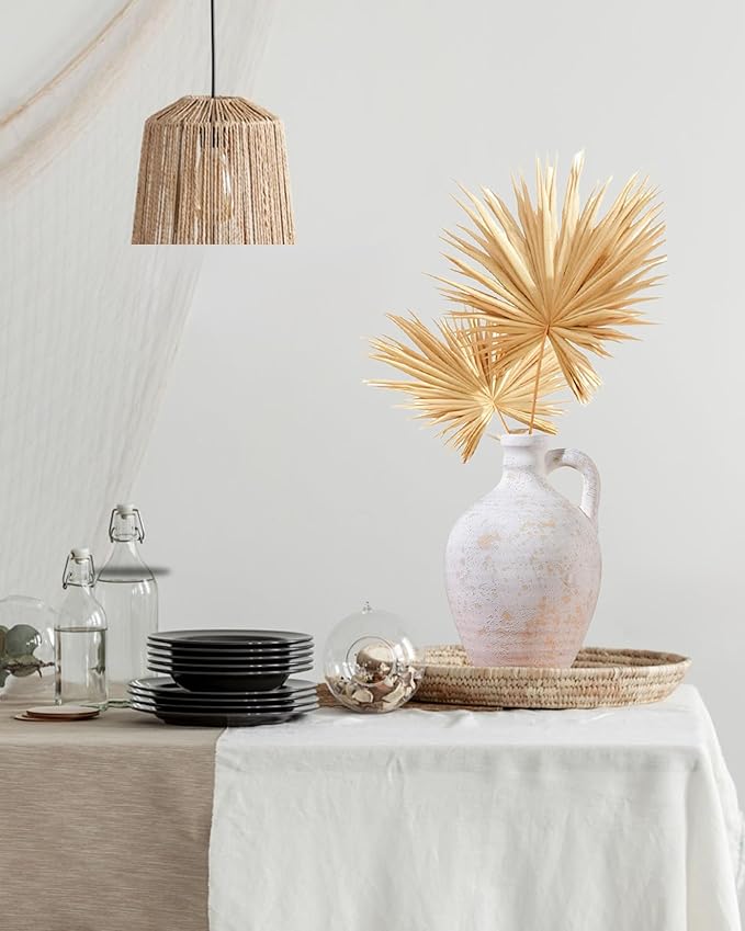 UPWOIGH Ceramic Flower Vase, 9.8 inch Tall Off-White Farmhouse Rustic Vase, Handcrafted Weathered Handle Pottery Vases, Large Flower Terracotta Vases for Home Decor, Living Room, Table, Shelf