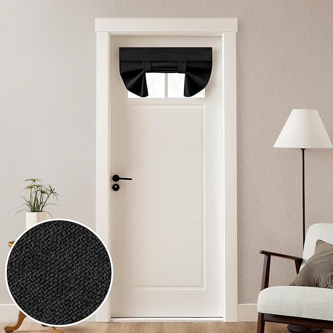 HOMEIDEAS 100% Linen Blackout French Door Curtains, Privacy Small Door Window Curtains, 26 X 20 Inch Shades for Front Window, Thermal Insulated Covering, 1 Panel, Black