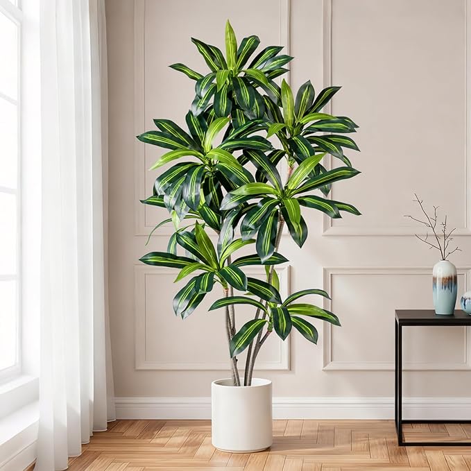 Artificial Dracaena Plant 6FT - Realistic Fake Dracaena Tree Tall Large Faux Silk Plants Fake Floor Potted Artificial Plants for Home Decor, Office Plants