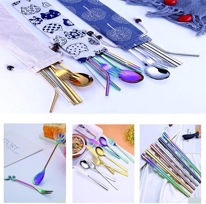 Travel Utensils Set with Case Reusable Stainless Steel Silverware Flatware Set 9 Pcs Portable Cutlery Eating Utensils Set for Lunch Boxes Workplace Camping School, Dishwasher Safe (Black)