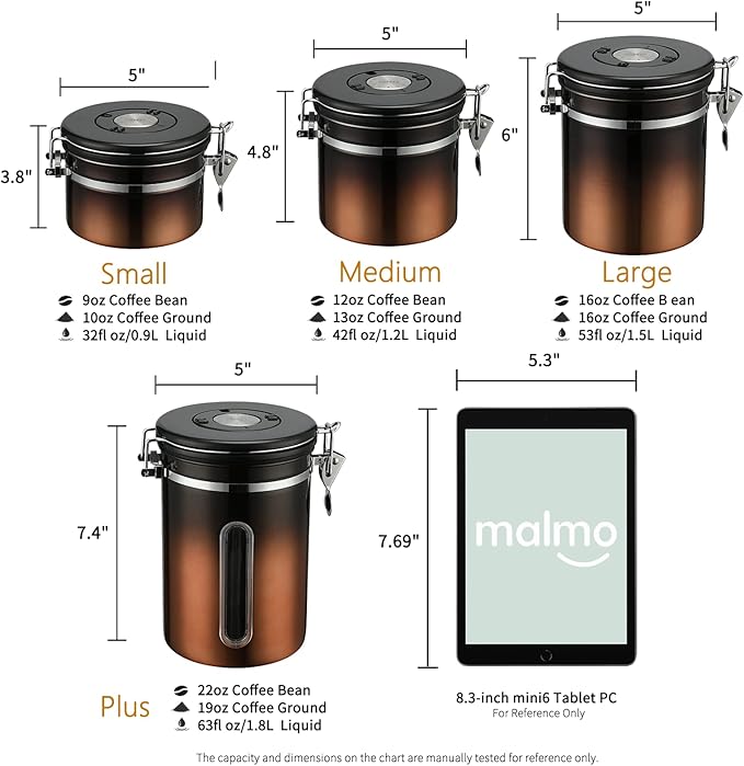 Coffee Canister, Airtight Coffee Container with Date Tracker Lid, Stainless Steel Canister for Kitchen Food Storage (Black-Copper, 9oz)