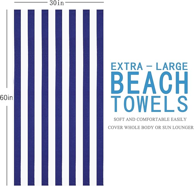 4 Packs Extra Large Bath Towels Striped Beach Towel Set Bathroom Sheets Bulk Oversized Soft Fluffy XL Big Absorbent Microfiber Blanket Turkish Hotel Shower Pool Hot Tub Toallas Baño Grandes Blue Navy