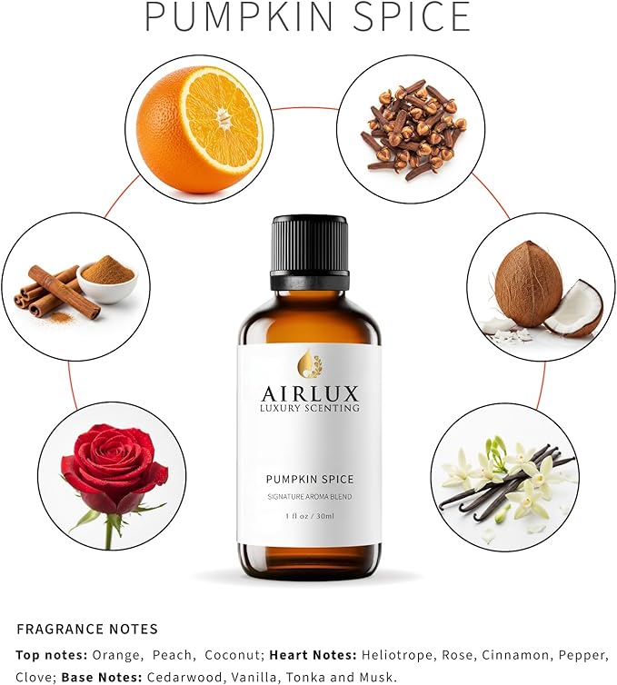 Signature Aroma Oil No. 181 Pumpkin Spice– Aroma Oil for Cold Air & Waterless Diffusers and DIY Crafts – 30 mL, 1.0 fl oz Glass Bottle
